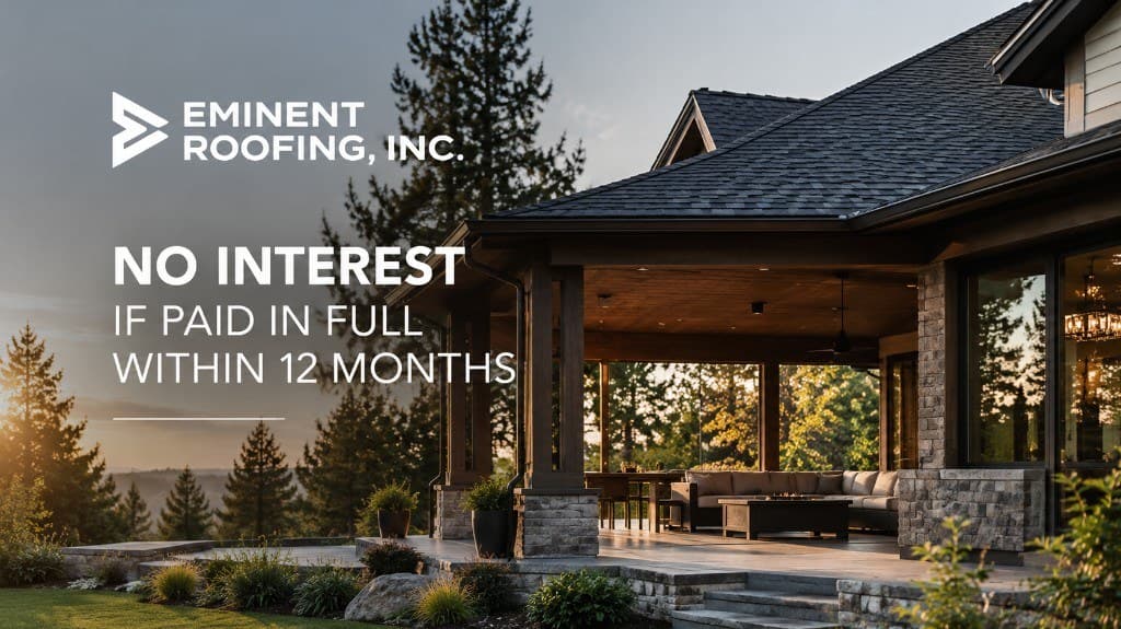 Eminent Roofing financing flyer: no interest if paid in full within 12 months